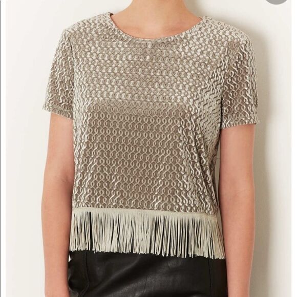 Topshop Embossed Velvet Fringe Tee - Picture 1 of 8
